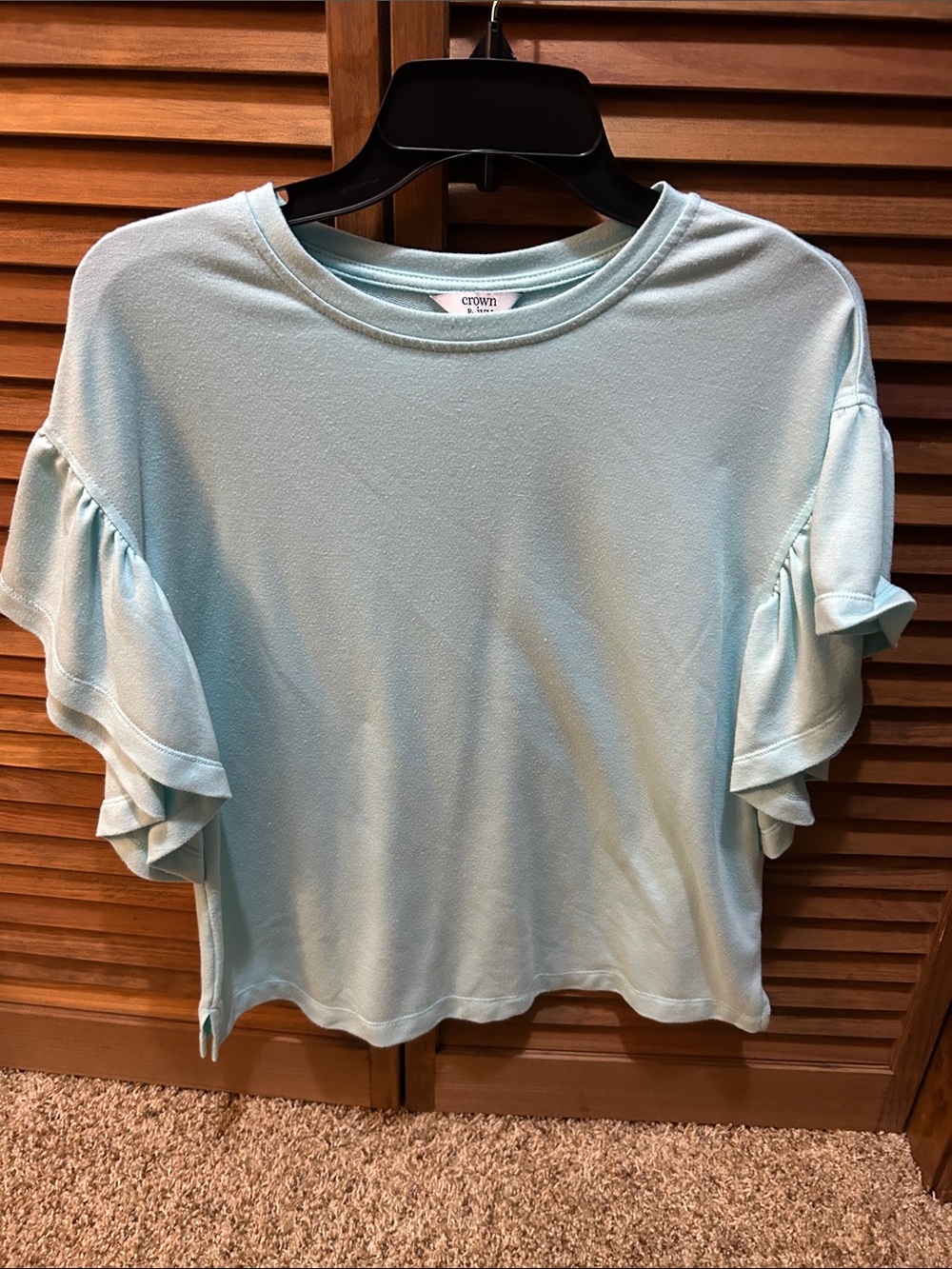 crown & ivy Light Aqua Ruffle Sleeve Short Sleeve Top